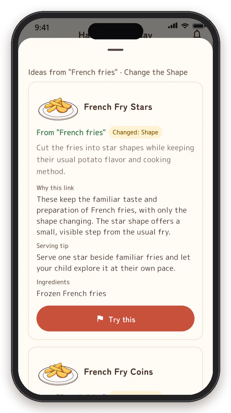 FamEats next-dish ideas: "French Fry Stars", made from "French fries" with only the shape changed
