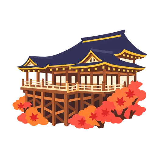 清水寺、金閣寺、伏見稲荷大社のイラスト